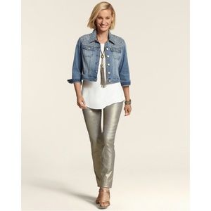 Chico’s Platinum Glitter Denim Slim Leg Jean 1M